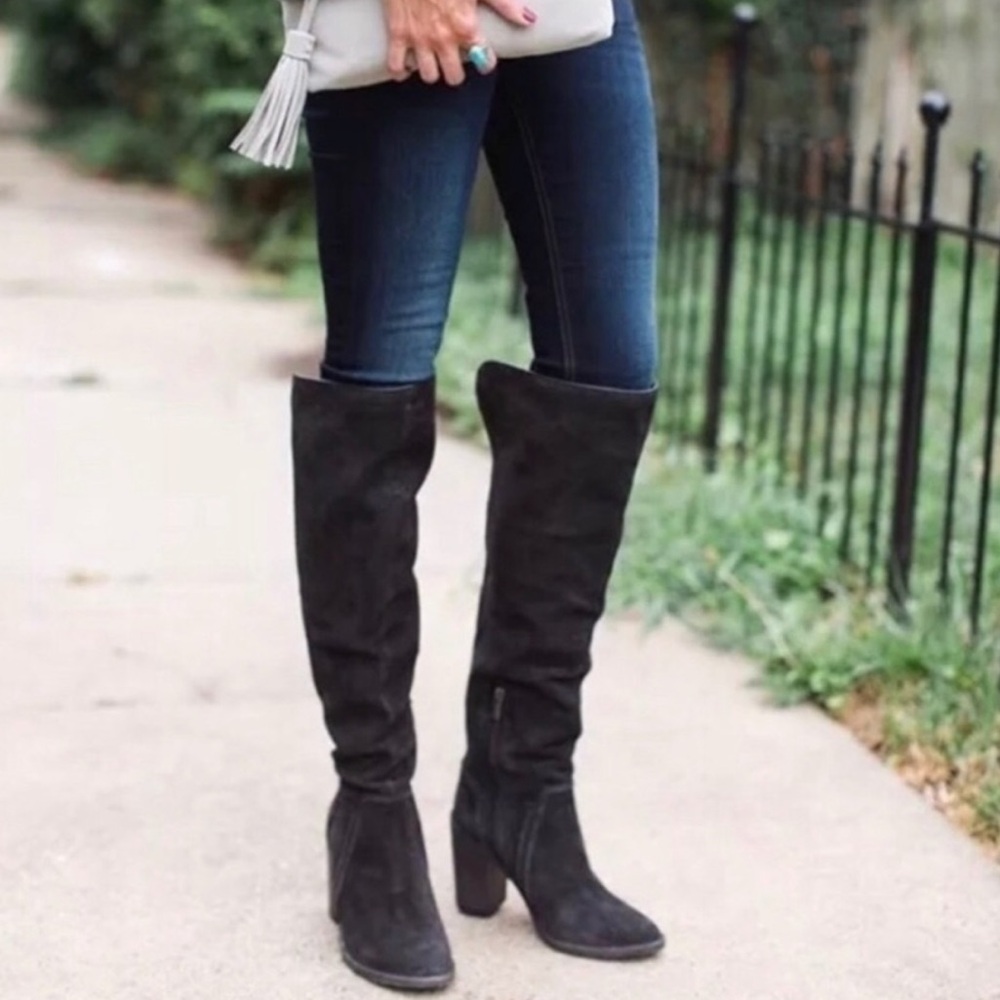 Vince Camuto Melaya Gray Suede Over The Knee Boots